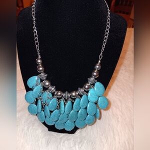 Turquoise And Silver ColorStatement Necklace